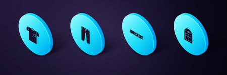 Set Isometric Backpack, Leather belt, Pants and Polo shirt icon. Vector.のイラスト素材