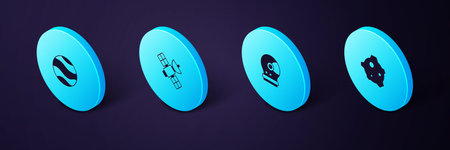 Set Isometric Asteroid, Astronaut helmet, Satellite and Planet icon. Vector.のイラスト素材