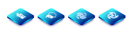 Set Isometric line Wind and rain with snow, Cloud, Tornado and icon. Vector.のイラスト素材