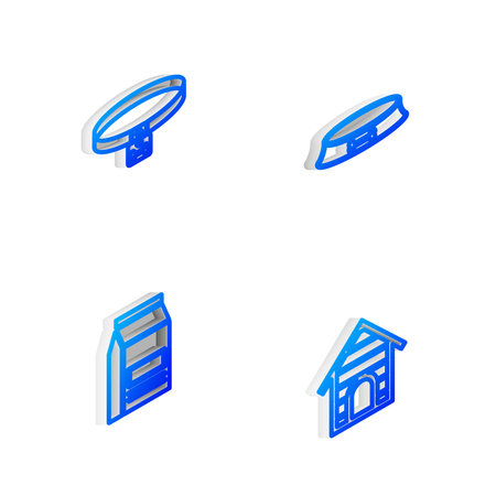 Set Isometric line Pet food bowl, Dog collar, Bag of and house icon. Vector.のイラスト素材