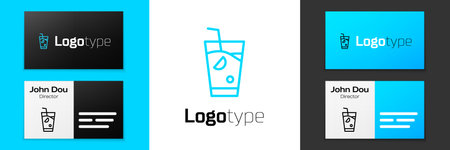 Blue line Fresh smoothie icon isolated on white background. Logo design template element. Vector.