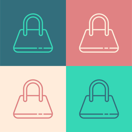 Pop art line Handbag icon isolated on color background. Female handbag sign. Glamor casual baggage symbol. Vector Illustration.のイラスト素材