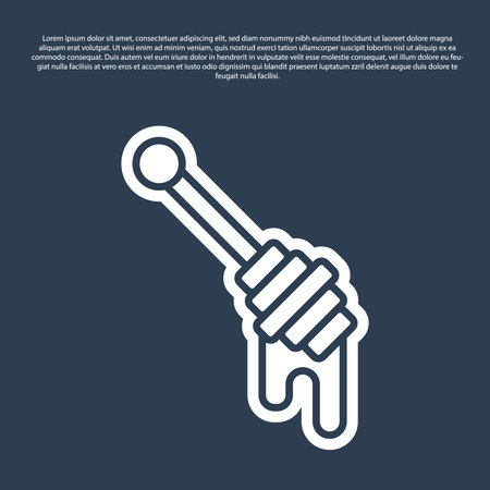Blue line Honey dipper stick icon isolated on blue background. Honey ladle. Vector.のイラスト素材