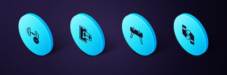 Set Isometric Socks, Pommel horse, Fitness app and Dumbbell icon. Vector.のイラスト素材