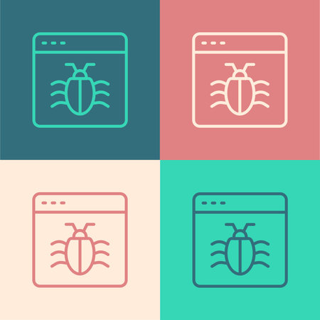 Pop art line System bug concept icon isolated on color background. Code bug concept. Bug in the system. Bug searching. Vector.のイラスト素材