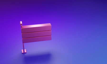 Pink national flag icon isolated on purple-blue background. Minimalism concept. 3D render...