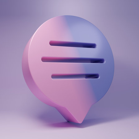Purple Speech bubble chat icon isolated on purple background. Message icon. Communication or comment chat symbol. Minimalism concept. 3D render illustration.の写真素材