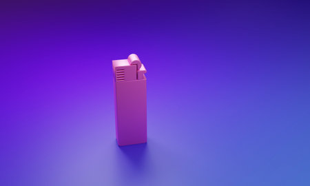 Pink Lighter icon isolated on purple-blue background. Minimalism concept. 3D render illustration.の写真素材