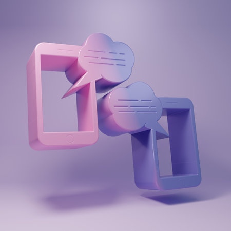 Purple New chat messages notification on phone icon isolated on purple background. Smartphone...