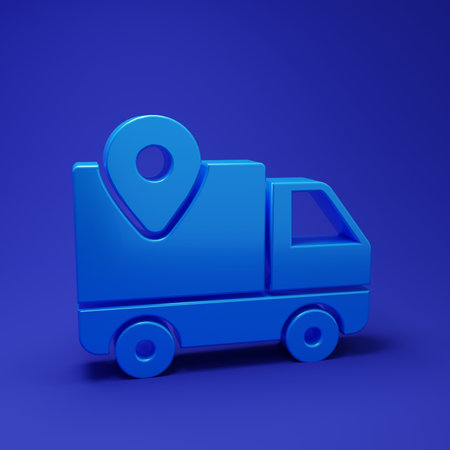 Blue Delivery tracking icon isolated on blue background. Parcel tracking. Minimalism concept. 3D render illustration.の写真素材