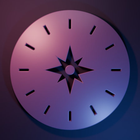 Purple Compass icon isolated on purple-blue background. Windrose navigation symbol. Wind rose sign....