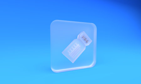 Frosted glass Ticket icon isolated on blue background. Square frosted glass button. 3D render illustration.の写真素材