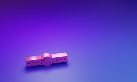 Pink silicone ball with a leather belt icon isolated on purple-blue background. Minimalism concept....