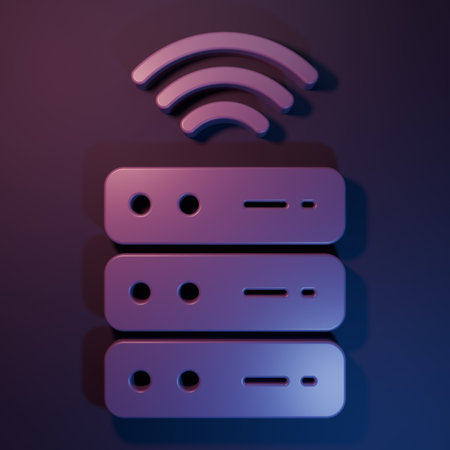 Purple Smart Server, Data, Web Hosting icon isolated on purple-blue background. Internet of things...