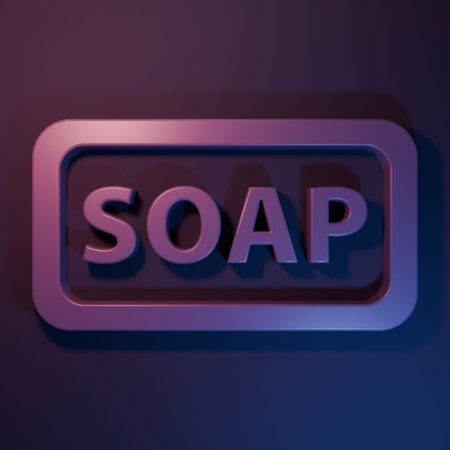 Purple Bar of soap icon isolated on purple-blue background. Soap bar with bubbles. Minimalism...