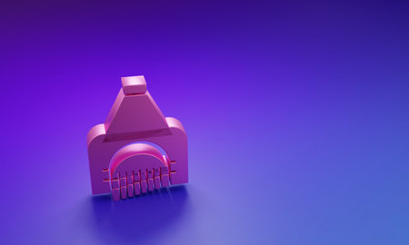 Pink Interior fireplace icon isolated on purple-blue background. Minimalism concept. 3D render illustration.の写真素材