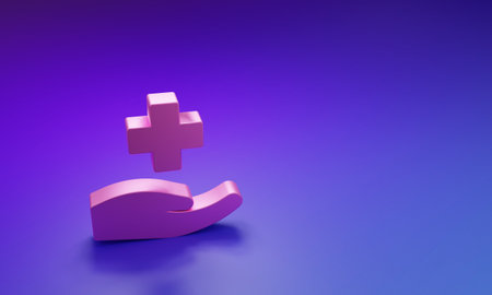 Pink Cross hospital medical icon isolated on purple-blue background. First aid. Diagnostics symbol....
