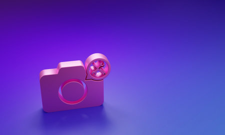 Pink Photo camera with screwdriver and wrench icon isolated on purple-blue background. Adjusting,...