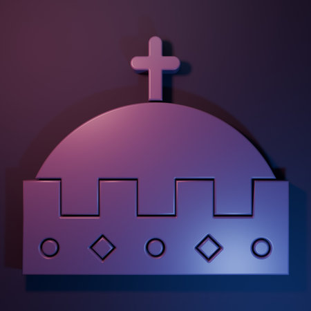 Purple King crown icon isolated on purple-blue background. Minimalism concept. 3D render illustration.の写真素材