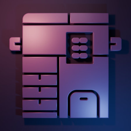 Purple Office multifunction printer copy machine icon isolated on purple-blue background. Minimalism...