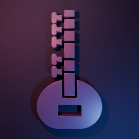 Purple Sitar classical music instrument icon isolated on purple-blue background. Minimalism concept....