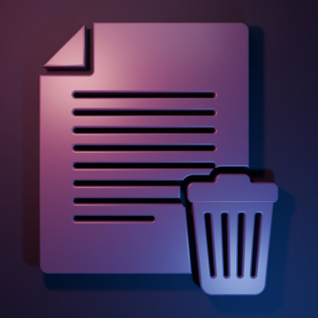 Purple Delete file document icon isolated on purple-blue background. Paper sheet with recycle bin...