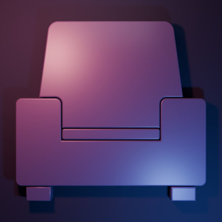 Purple Armchair icon isolated on purple-blue background. Minimalism concept. 3D render illustration.の写真素材