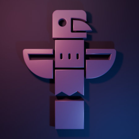 Purple Canadian totem pole icon isolated on purple-blue background. Minimalism concept. 3D render illustration.の写真素材