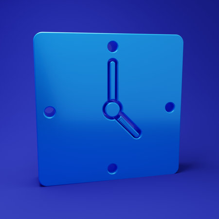 Blue Clock icon isolated on blue background. Time symbol. Minimalism concept. 3D render...