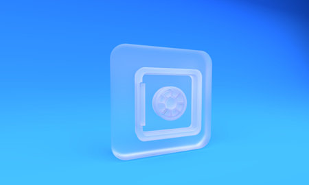 Frosted glass Safe icon isolated on blue background. The door safe a bank vault with a combination...