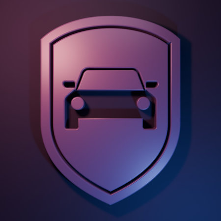 Purple Car protection or insurance icon isolated on purple-blue background. Protect car guard...