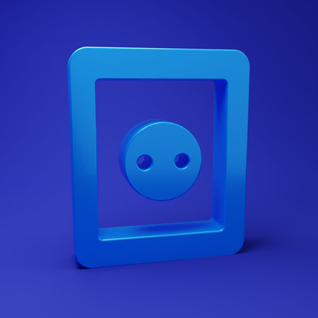 Blue Electrical outlet icon isolated on blue background. Power socket Rosette symbol. Minimalism concept. 3D render illustration.の写真素材