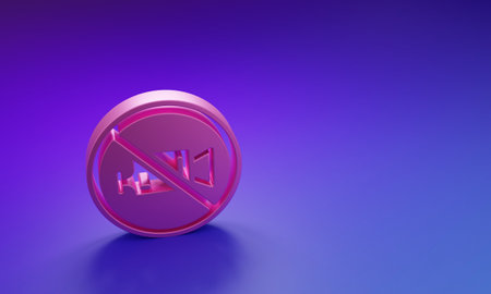 Pink Prohibition sign no video recording icon isolated on purple-blue background. Minimalism concept. 3D render illustration.の写真素材