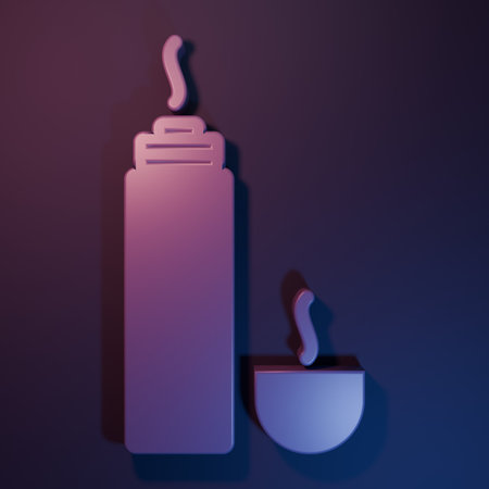 Purple Thermos container icon isolated on purple-blue background. Thermo flask icon. Camping and...