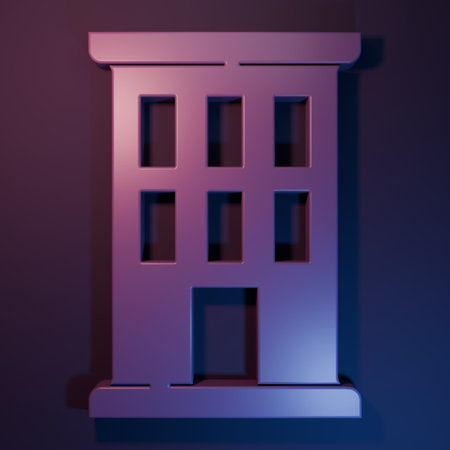 Purple House icon isolated on purple-blue background. Home symbol. Minimalism concept. 3D render illustration.の写真素材