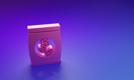Pink Fertilizer bag icon isolated on purple-blue background. Minimalism concept. 3D render illustration.の写真素材