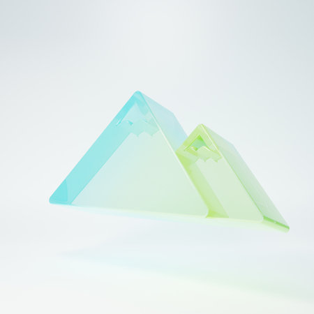 Frosted glass Mountains icon isolated on white background. Symbol of victory or success concept. Minimalism concept. 3D render illustration.の写真素材