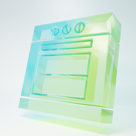 Frosted glass Oven icon isolated on white background. Stove gas oven sign. Minimalism concept. 3D render illustration.の写真素材