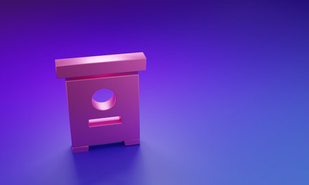 Pink Hive for bees icon isolated on purple-blue background. Beehive symbol. Apiary and beekeeping. Sweet natural food. Minimalism concept. 3D render illustration.の写真素材