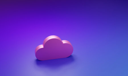 Pink Cloud icon isolated on purple-blue background. Minimalism concept. 3D render illustration.
