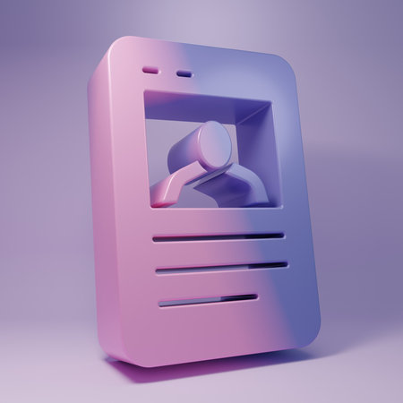 Purple Baseball card icon isolated on purple background. Minimalism concept. 3D render illustration.の写真素材
