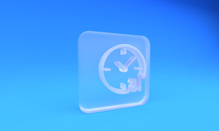 Frosted glass Clock 24 hours icon isolated on blue background. All day cyclic icon. 24 hours service...