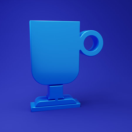 Blue coffee icon isolated on blue background. Minimalism concept. 3D render illustration.の写真素材