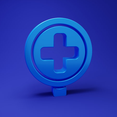 Blue road traffic icon isolated on blue background. Traffic rules and safe driving. Minimalism concept. 3D render illustration.の写真素材