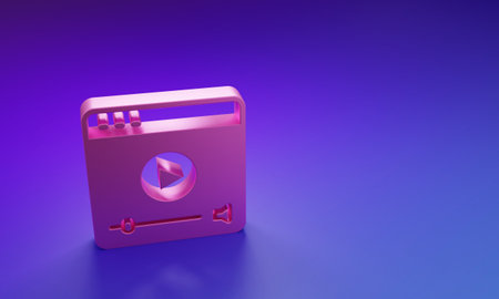 Pink Online play video icon isolated on purple-blue background. Film strip with play sign....