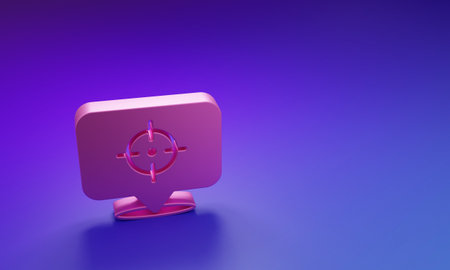 Pink Target financial goal concept icon isolated on purple-blue background. Symbolic goals achievement, success. Minimalism concept. 3D render illustration.の写真素材