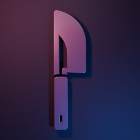 Purple Knife icon isolated on purple-blue background. Cutlery symbol. Minimalism concept. 3D render...