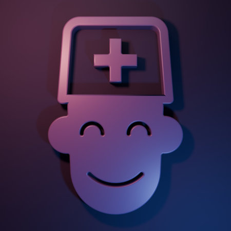 Purple Male doctor icon isolated on purple-blue background. Minimalism concept. 3D render illustration.の写真素材
