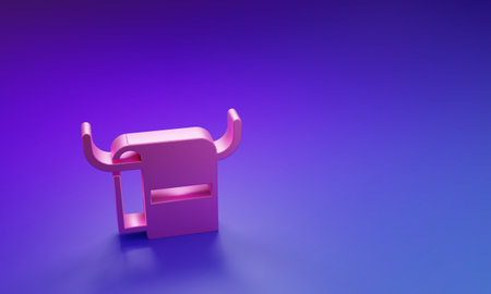 Pink Towel on a hanger icon isolated on purple-blue background. Bathroom towel icon. Minimalism concept. 3D render illustration.の写真素材