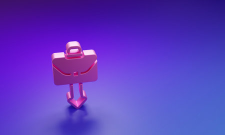 Pink Briefcase icon isolated on purple-blue background. Business case sign. Business portfolio. Minimalism concept. 3D render illustration.の写真素材
